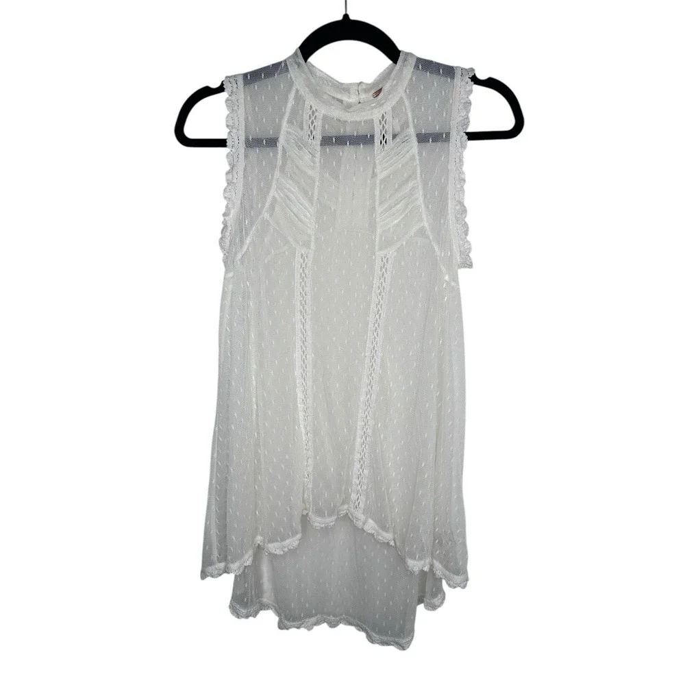 Free People Lace New Romantics Blouse Top Shirt Mesh Sheer Victorian S Small FP - Picture 2 of 9